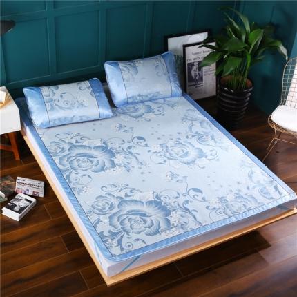 能好家纺 2021新款提花冰丝席 富贵花开蓝