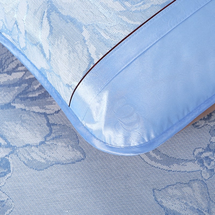 91家纺网 家纺一手货源 找家纺 能好家纺 2021新款提花冰丝席 花言蜜语蓝