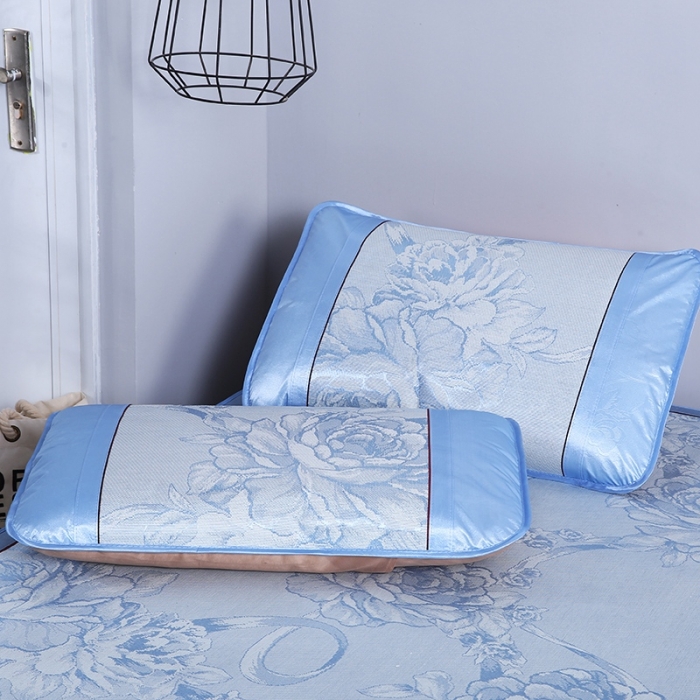 91家纺网 家纺一手货源 找家纺 能好家纺 2021新款提花冰丝席 花言蜜语蓝