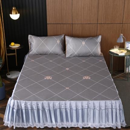 91家纺网 家纺一手货源 找家纺 能好家纺 2020新款印花水洗冰丝席床裙款 经典灰