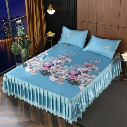 91家纺网 家纺一手货源 找家纺 能好家纺 2020新款印花水洗冰丝席床裙款 染春