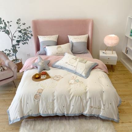 馨蕊家居 2021新款春夏60s长绒棉四件套 童年-月光白