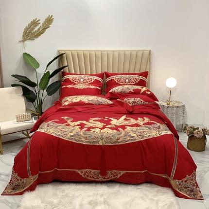 91家纺网 家纺一手货源 找家纺 馨蕊家居 2021新款100支高端婚庆四件套 龙跃凤鸣