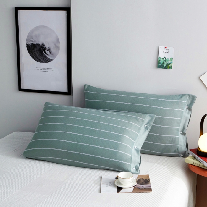 91家纺网 家纺一手货源 找家纺 纱布枕套纯棉情侣枕套全棉单人学生宿舍简约枕套一只好睡横条纹绿