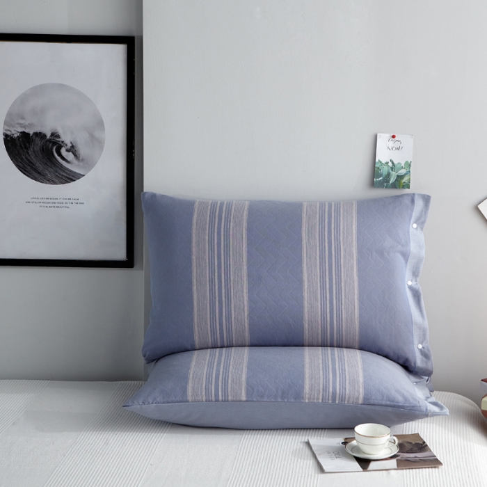 91家纺网 家纺一手货源 找家纺 纱布枕套纯棉情侣枕套全棉单人学生宿舍简约枕套一只好睡竖条纹兰