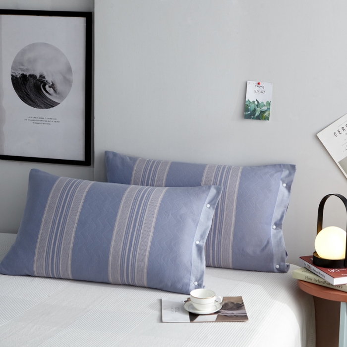 91家纺网 家纺一手货源 找家纺 纱布枕套纯棉情侣枕套全棉单人学生宿舍简约枕套一只好睡竖条纹兰