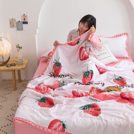 91家纺网 家纺一手货源 找家纺 红粉佳人 2021新款韩版洛卡棉水洗棉夏被 慕斯草莓