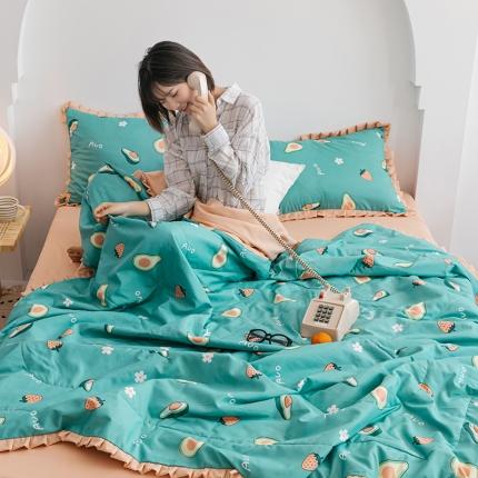 91家纺网 家纺一手货源 找家纺 红粉佳人 2021新款韩版洛卡棉水洗棉夏被 牛油果