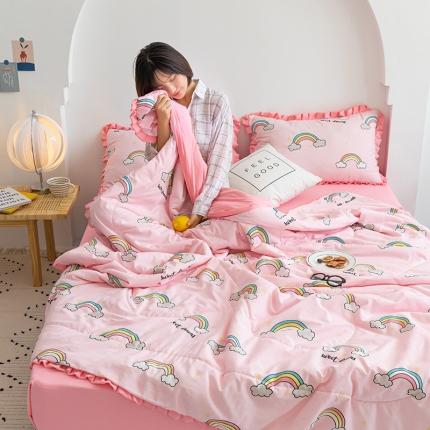 91家纺网 家纺一手货源 找家纺 红粉佳人 2021新款韩版洛卡棉水洗棉夏被 彩虹