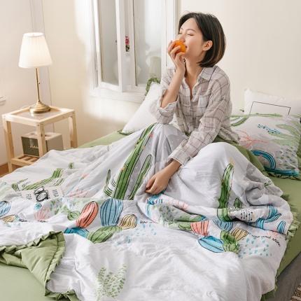 红粉佳人 2021新款韩版洛卡棉水洗棉夏被 仙人掌绿