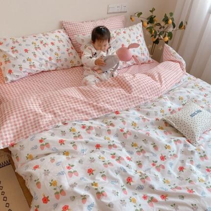 沐棉 2020新款全棉13370四件套模特图 小草莓