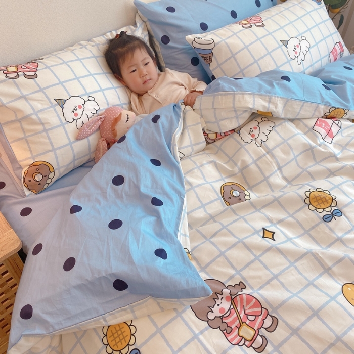 91家纺网 家纺一手货源 找家纺 沐棉 2020新款全棉13370四件套模特图 快乐女孩