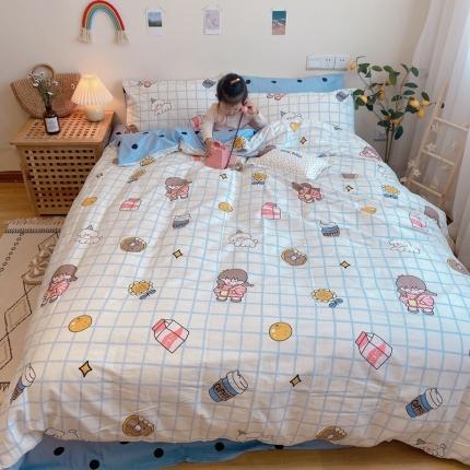 沐棉 2020新款全棉13370四件套模特图 快乐女孩