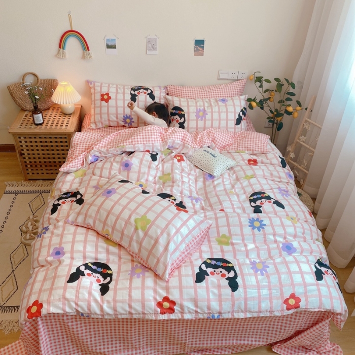 91家纺网 家纺一手货源 找家纺 沐棉 2020新款全棉13370四件套模特图 小公主