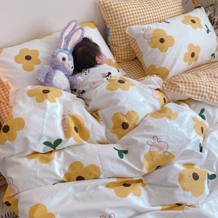 91家纺网 家纺一手货源 找家纺 沐棉 2020新款全棉13370四件套模特图 萌萌哒