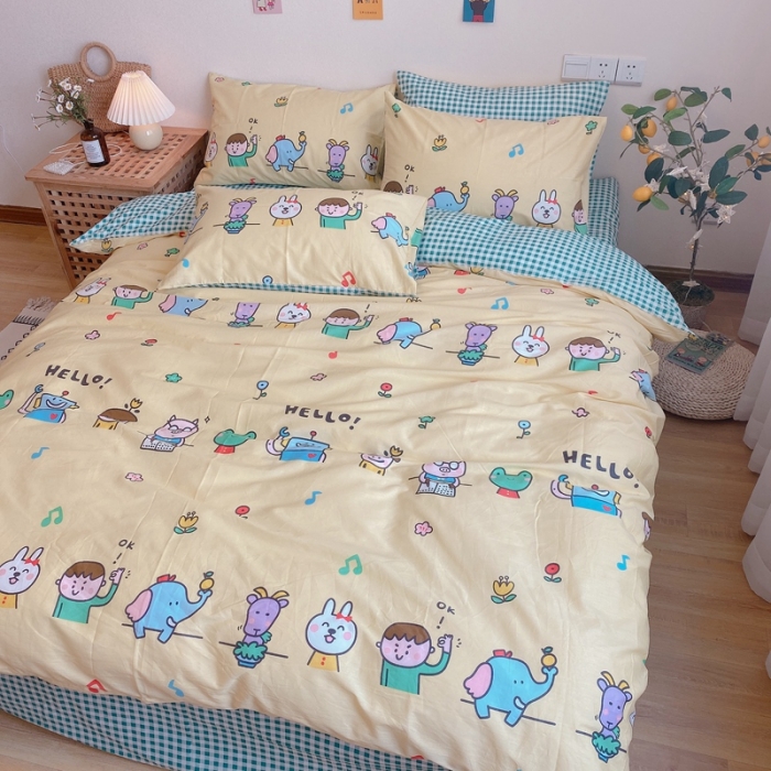 91家纺网 家纺一手货源 找家纺 沐棉 2020新款全棉13370四件套实拍图 童乐园-黄