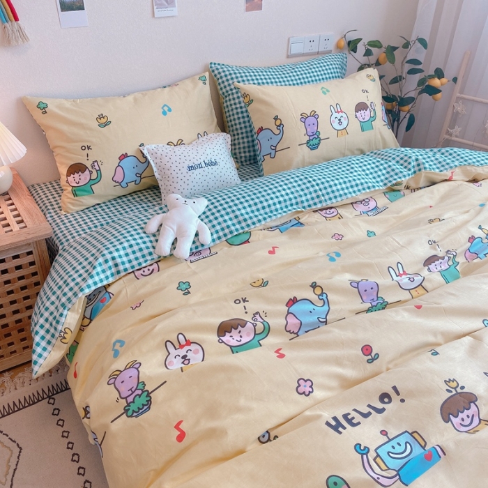 91家纺网 家纺一手货源 找家纺 沐棉 2020新款全棉13370四件套实拍图 童乐园-黄