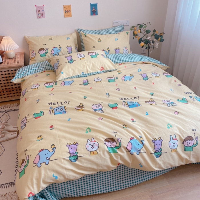 91家纺网 家纺一手货源 找家纺 沐棉 2020新款全棉13370四件套实拍图 童乐园-黄