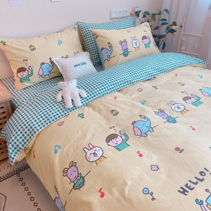 91家纺网 家纺一手货源 找家纺 沐棉 2020新款全棉13370四件套实拍图 童乐园-黄