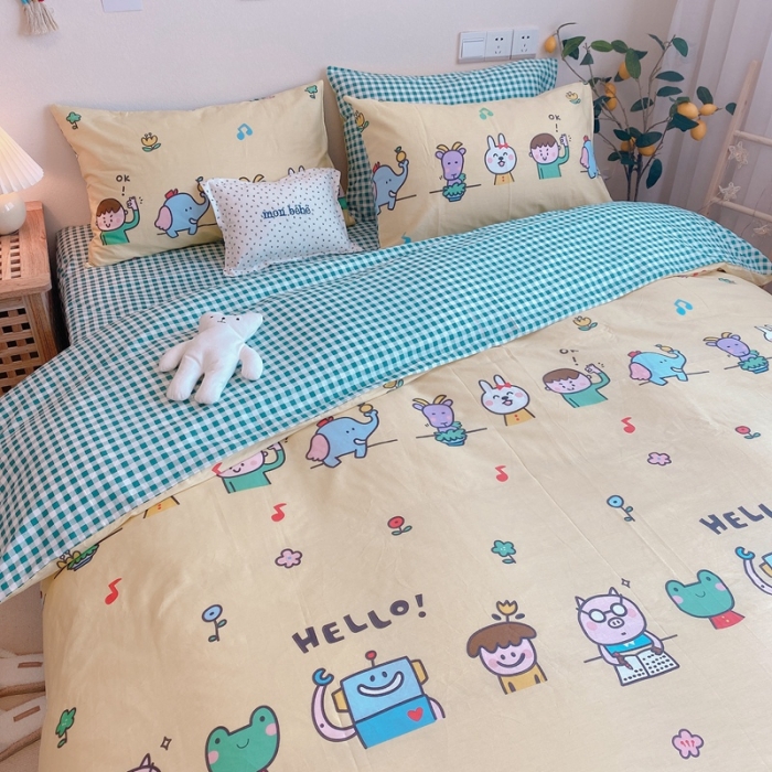 91家纺网 家纺一手货源 找家纺 沐棉 2020新款全棉13370四件套实拍图 童乐园-黄