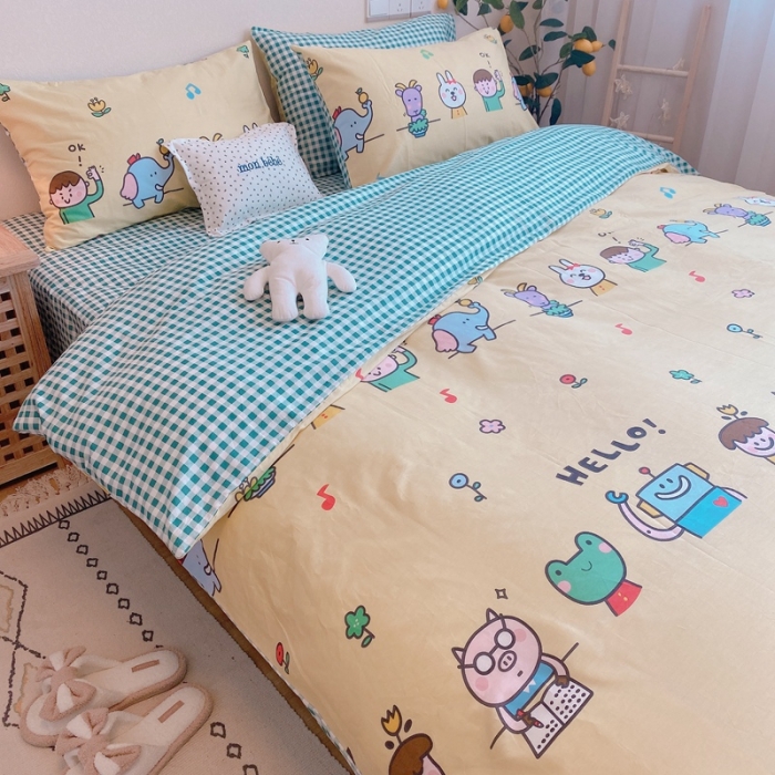 91家纺网 家纺一手货源 找家纺 沐棉 2020新款全棉13370四件套实拍图 童乐园-黄