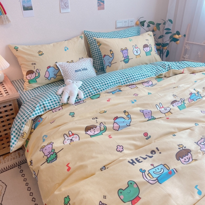 91家纺网 家纺一手货源 找家纺 沐棉 2020新款全棉13370四件套实拍图 童乐园-黄