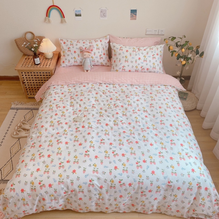 91家纺网 家纺一手货源 找家纺 沐棉 2020新款全棉13370四件套实拍图 小草莓