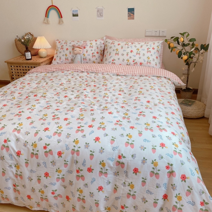 91家纺网 家纺一手货源 找家纺 沐棉 2020新款全棉13370四件套实拍图 小草莓