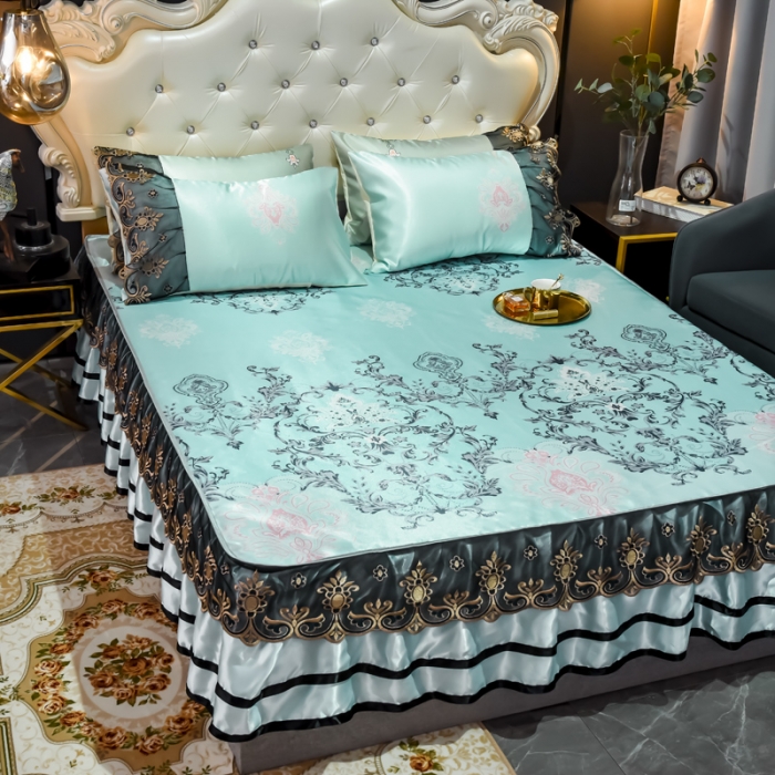 91家纺网 家纺一手货源 找家纺 （总）ds生活馆 2021新款欧式床裙款凉席三件套