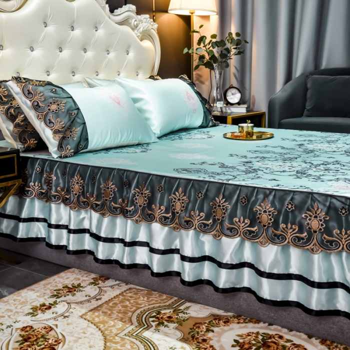 91家纺网 家纺一手货源 找家纺 （总）ds生活馆 2021新款欧式床裙款凉席三件套