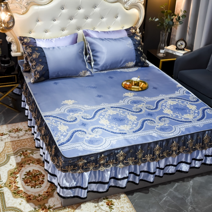 91家纺网 家纺一手货源 找家纺 ds生活馆 2021新款欧式床裙款凉席三件套 安吉丽