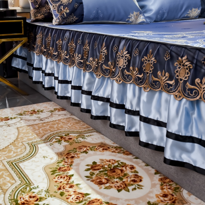 91家纺网 家纺一手货源 找家纺 ds生活馆 2021新款欧式床裙款凉席三件套 安吉丽