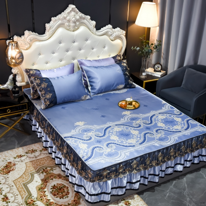 91家纺网 家纺一手货源 找家纺 ds生活馆 2021新款欧式床裙款凉席三件套 安吉丽