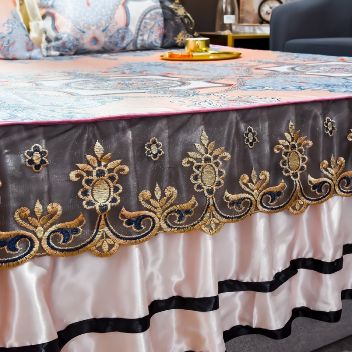 91家纺网 家纺一手货源 找家纺 ds生活馆 2021新款欧式床裙款凉席三件套 维纳斯粉