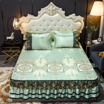 91家纺网 家纺一手货源 找家纺 ds生活馆 2021新款欧式床裙款凉席三件套 维纳斯绿