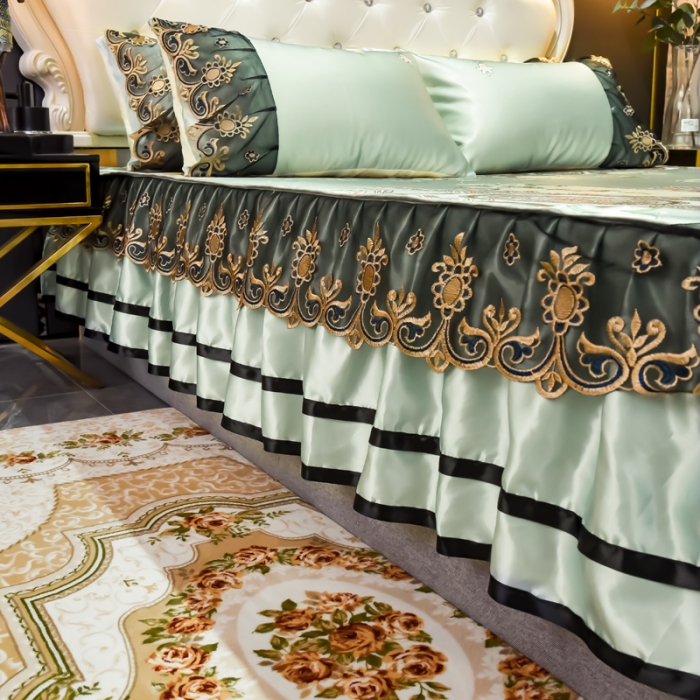 91家纺网 家纺一手货源 找家纺 ds生活馆 2021新款欧式床裙款凉席三件套 维纳斯绿