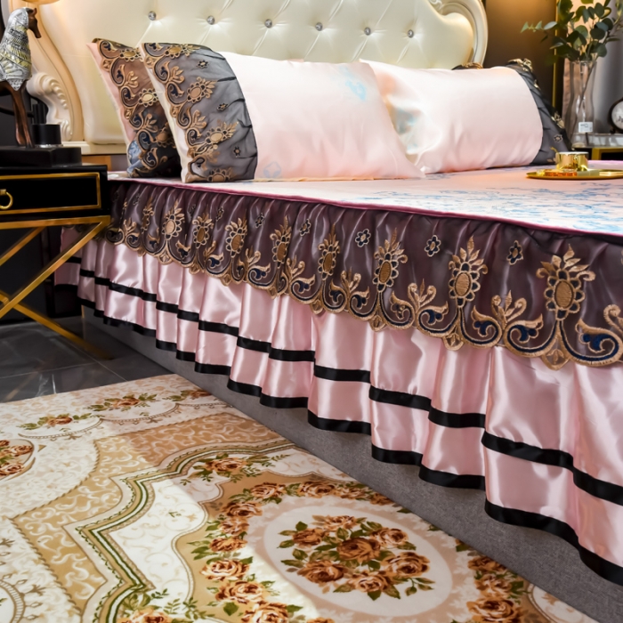 91家纺网 家纺一手货源 找家纺 ds生活馆 2021新款欧式床裙款凉席三件套 悉尼粉