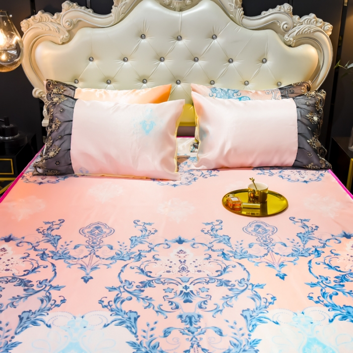 91家纺网 家纺一手货源 找家纺 ds生活馆 2021新款欧式床裙款凉席三件套 悉尼粉