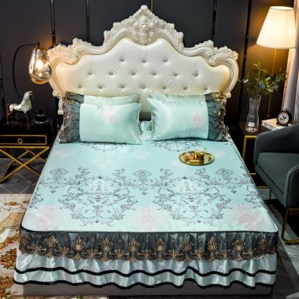 91家纺网 家纺一手货源 找家纺 ds生活馆 2021新款欧式床裙款凉席三件套 悉尼蓝