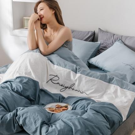 91家纺网 家纺一手货源 找家纺 索飞特 2021春夏新款水洗棉四件套三色系列 绅士蓝