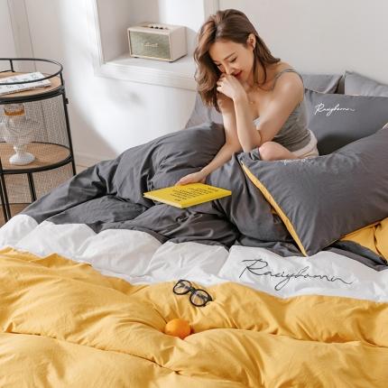 91家纺网 家纺一手货源 找家纺 索飞特 2021春夏新款水洗棉四件套三色系列 活力黄