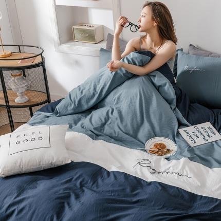 91家纺网 家纺一手货源 找家纺 索飞特 2021春夏新款水洗棉四件套三色系列 宾利蓝