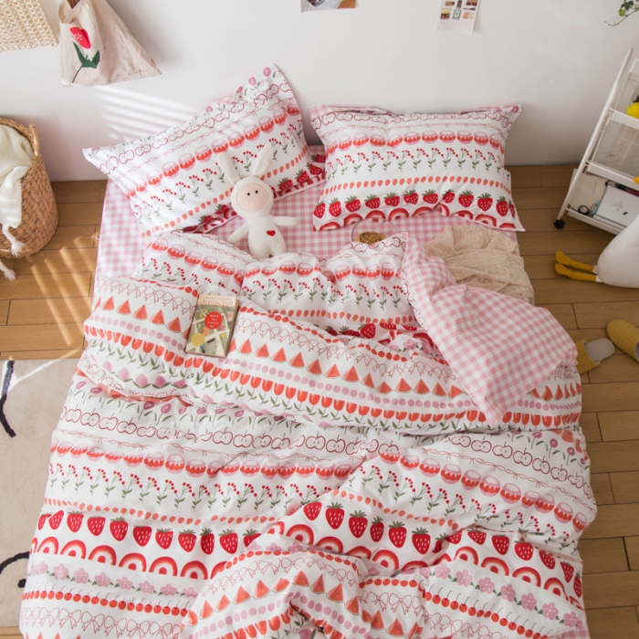 91家纺网 家纺一手货源 找家纺 窝米 2020春夏新品全棉13372四件套小波西风系列草莓酱