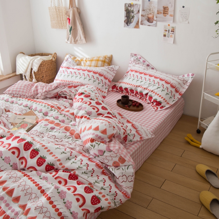 91家纺网 家纺一手货源 找家纺 窝米 2020春夏新品全棉13372四件套小波西风系列草莓酱