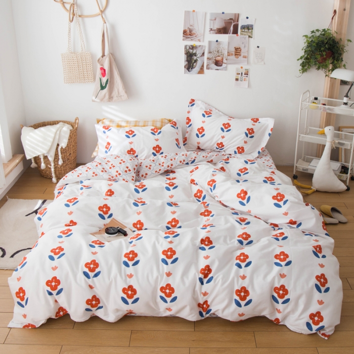 91家纺网 家纺一手货源 找家纺 窝米 2020春夏新品全棉13372四件套小波西风系列 木槿