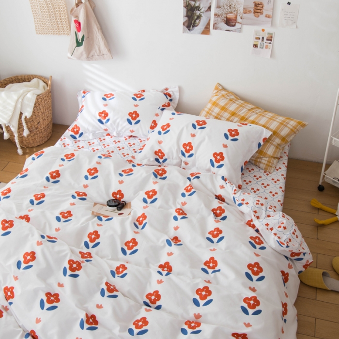 91家纺网 家纺一手货源 找家纺 窝米 2020春夏新品全棉13372四件套小波西风系列 木槿