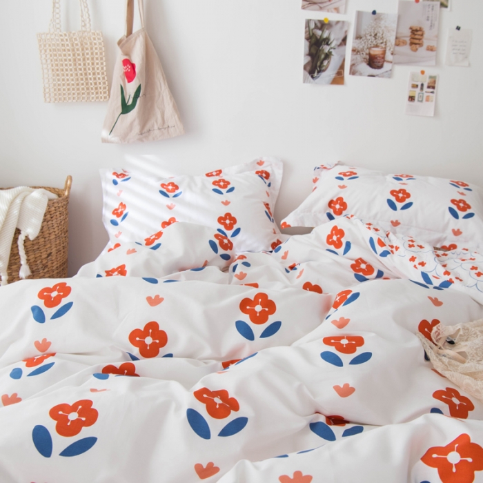 91家纺网 家纺一手货源 找家纺 窝米 2020春夏新品全棉13372四件套小波西风系列 木槿