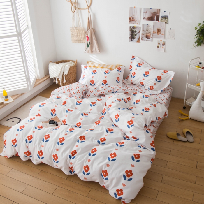 91家纺网 家纺一手货源 找家纺 窝米 2020春夏新品全棉13372四件套小波西风系列 木槿