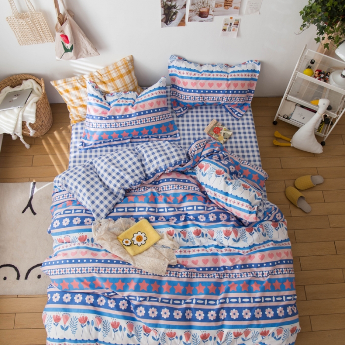 91家纺网 家纺一手货源 找家纺 窝米 2020春夏新品全棉13372四件套小波西风系列小花花