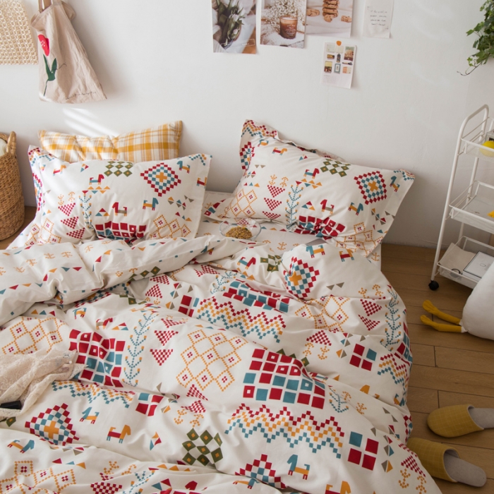 91家纺网 家纺一手货源 找家纺 窝米 2020春夏新品全棉13372四件套小波西风系列小尤里